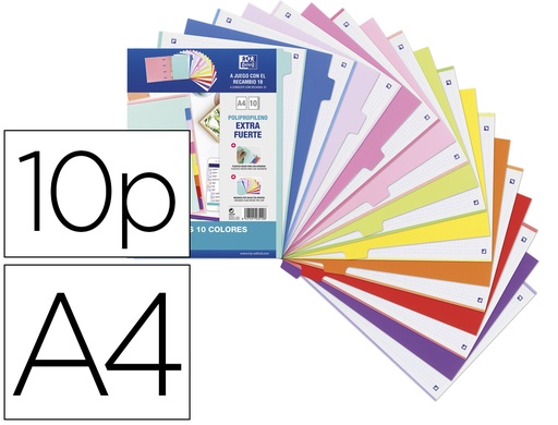 OXFORD - KIT SEPARADORES PP 500 MICRAS A4 10 POSICIONES COLORES PASTEL Y VIVOS (Ref.400159038)