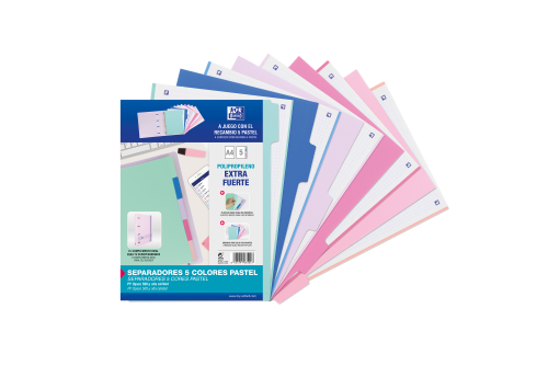 OXFORD - KIT SEPARADORES PP 500 MICRAS A4 5 POSICIONES COLORES PASTEL 40015936 (Ref.400159036)
