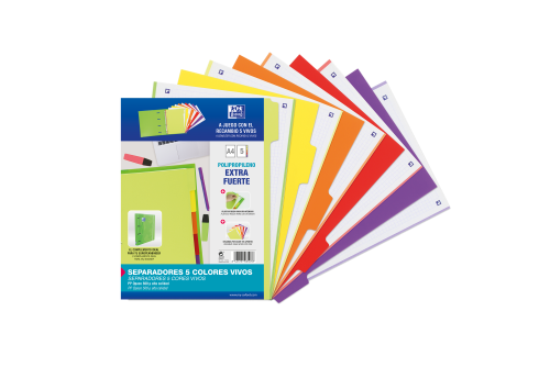 OXFORD - KIT SEPARADORES PP 500 MICRAS A4 5 POSICIONES COLORES VIVOS (Ref.400159037)