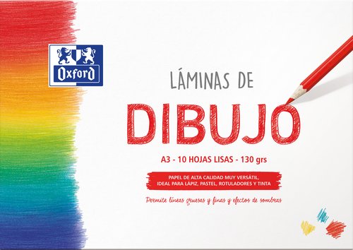 OXFORD - LÁMINAS PARA DIBUJO ESCOLAR PACK 10 HOJAS 130GR A3 LISO BLANCO (Ref.400151294)