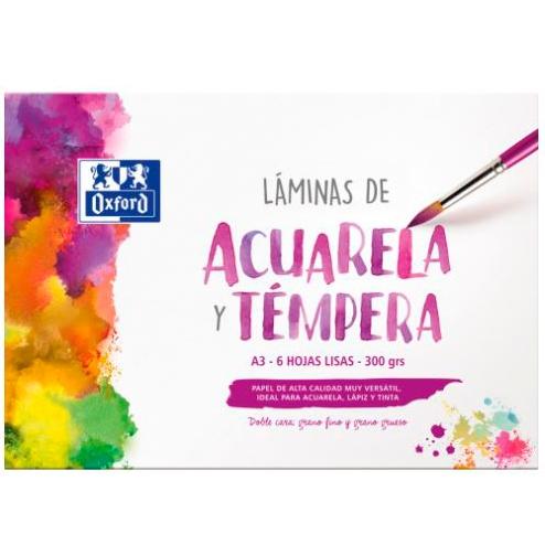 OXFORD - LÁMINAS PARA PINTURA ACUARELA Y TÉMPERA 6H 300GR A3 LISO BLANCO (Ref.400151295)