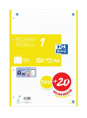 OXFORD - RECAMBIO 100H + 20H GRATIS 4 TALADROS A4 90GR 5X5 1 BANDA LIMA (Ref.400158160)