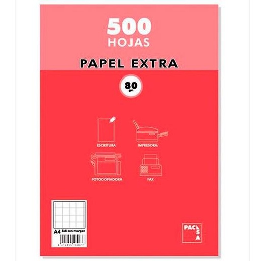 PACSA - PAPEL MULTIFUNCIÓN 500 HOJAS 80GR A4 RAYADO 8X8 BLANCO (Ref.22082)