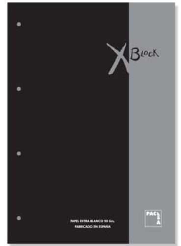 PACSA - RECAMBIO XBLOCK DIN A4 TAPA CARTÓN 4 TALADROS 80 HOJAS PAPEL 90GRS. CUADRICULA 5X5 + GRECA COLOR NEGRO (Ref.21159)