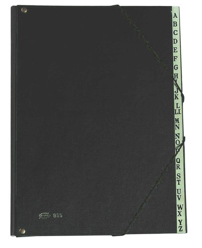 PARDO - CLASIFICADOR lomo FUELLE PVC Fº 18 DPTOS.GOMAS ALFABETICO NEGRO (Ref.86601)
