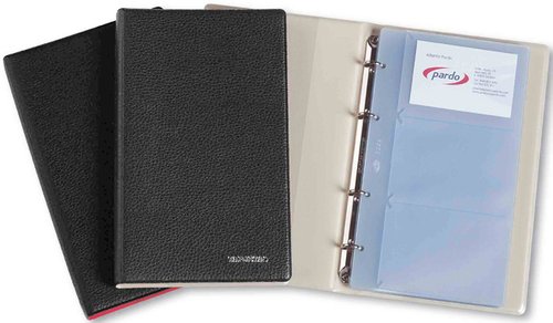 PARDO - TARJETERO 4 anillas PVC sim.piel 4º 20 fundas 120 tarjetas NEGRO (Ref.12501)