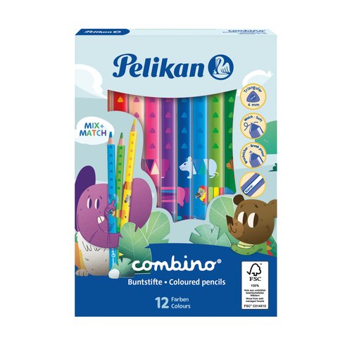 PELIKAN - LAPICES de COLORES COMBINO TRIANGULAR GRUESO estuche de 12 (Ref.811194)