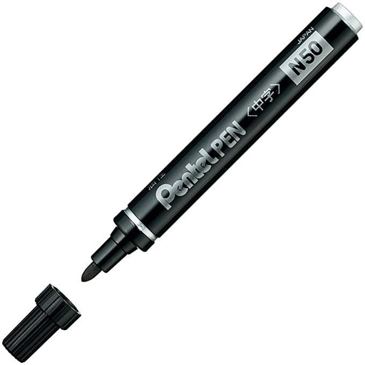 PENTEL - PEN MARCADOR PERMANENTE CUERPO ALUMINIO NEGRO Y PUNTA MEDIA CONICA -12U- (Ref.N50-AE)