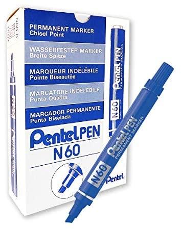 PENTEL - PEN N60 MARCADOR PERMANENTE ALUMINIO PUNTA BISELADA AZUL -12U- (Ref.N60--C)