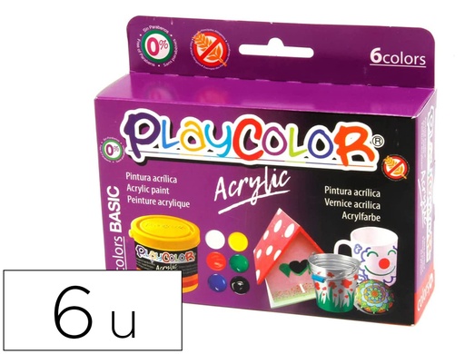 PLAYCOLOR - PINTURA ACRILICA BASIC SURTIDO CAJA de 6 colores 40 ml + PINCEL
(Blanco + Amarillo + Rojo + Verde + Azul + Negro) (Ref.18191)