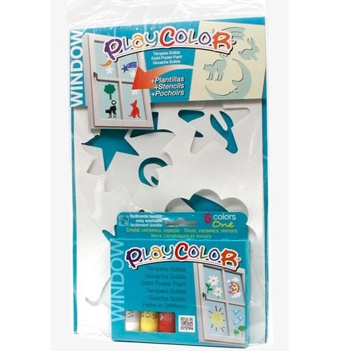PLAYCOLOR - TEMPERA INSTANT SOLIDA ONE WINDOW 10Gr. DECO ESTUCHE de 6 COLORES 
(Incluye 2 plantillas) (Ref.9121)