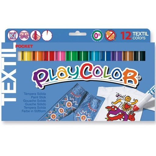 PLAYCOLOR - TEMPERA INSTANT SOLIDA TEXTIL POCKET 5Gr. ESTUCHE de 12 COLORES (Ref.10561)