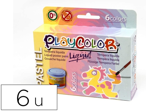 PLAYCOLOR - TEMPERA LIQUID 40 ml (bote) PASTEL ESTUCHE de 6 (Ref.16801)