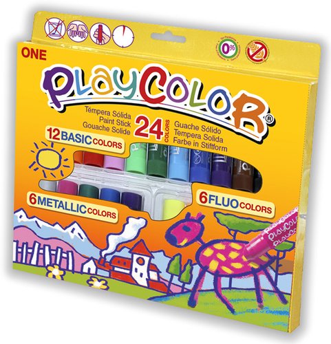 PLAYCOLOR - TÉMPERAS SÓLIDAS EN BARRA PACK COLORES BASIC/METALLIC/FLUOR SURTIDOS -ESTUCHE DE 24- (Ref.2041)