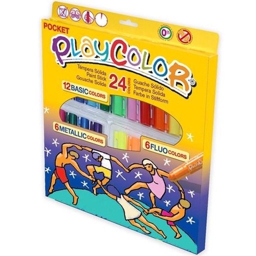 PLAYCOLOR - TÉMPERAS SÓLIDAS POCKET COLORS BASIC/METALLIC/FLUO COLORES SURTIDOS -ESTUCHE DE 24- (Ref.2051)
