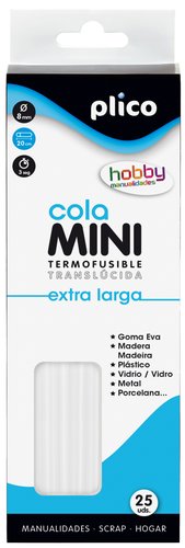 PLICO - COLA TERMOFUSIBLE en BARRA MINI TRANSLUCIDA EXTRA LARGA blister de 25 (Ref.1647)