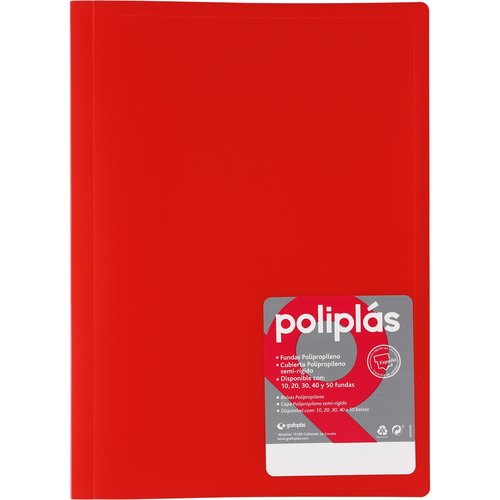 POLIPLAS - CARPETA FUNDAS (TARIFARIO) GRAFOPLAS PP FLEXIBLE TRANS. Fº 40 F. ROJO (Ref.1441251)
