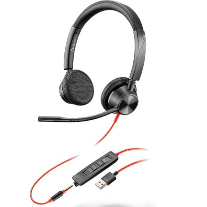 POLY - AURICULARES BLACKWIRE 3325 DIADEMA BINAURAL C/ MICRÓFONO CONTROL DE VOLUMEN CABLE USB+JACK 3,5MM NEGRO (Ref.213938-01)
