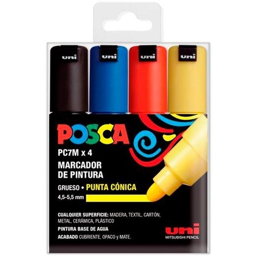 POSCA - MARCADOR T.OPACA NO PERMANENTE UNI 4.5-5.5mm (PC-7M) BASIC ESTUCHE de 4 (Ref.182634678)