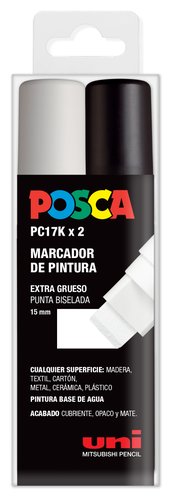 POSCA - UNIBALL MARCADOR PC-17K/2C NO PERMANENTE PUNTA BISELADA 4.5-5.5MM BLANCO Y NEGRO -ESTUCHE 2U- (Ref.182634674)