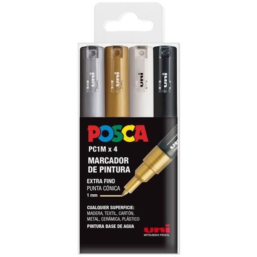 POSCA - UNIBALL MARCADOR PC-1M/4C NO PERMANENTE PUNTA FINA 0.7MM COLORES SURTIDOS GSWB -ESTUCHE 4U- (Ref.182634669)