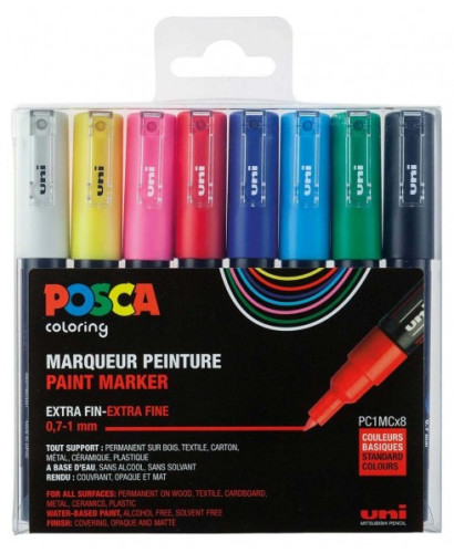 POSCA - UNIBALL MARCADOR PC-1M/8C NO PERMANENTE PUNTA FINA 0.9MM-1.3MM COLORES SURTIDOS BASIC -ESTUCHE 8U- (Ref.182634667)