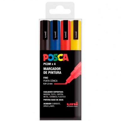 POSCA - UNIBALL MARCADOR PC-3M/4C NO PERMANENTE PUNTA FINA 0.9MM-1.3MM COLORES SURTIDOS BASIC -ESTUCHE 4U- (Ref.182634672)