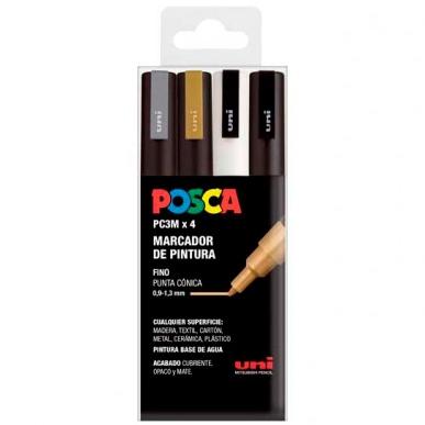 POSCA - UNIBALL MARCADOR PC-3M/4C NO PERMANENTE PUNTA FINA 0.9MM-1.3MM COLORES SURTIDOS GSWB -ESTUCHE 4U- (Ref.182634673)
