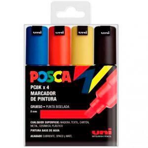 POSCA - UNIBALL MARCADOR PC-8K/4C NO PERMANENTE PUNTA BISELADA 8.0MM COLORES SURTIDOS BASIC -ESTUCHE 4U- (Ref.182634676)