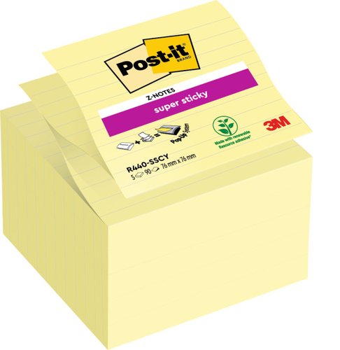 POST-IT - NOTAS ADHESIVAS 90h Z NOTES 101x101 (R440) SUPER STICKY CON LINEAS AMARILLO CANARIO (Ref.R440-SSCY-EU)
