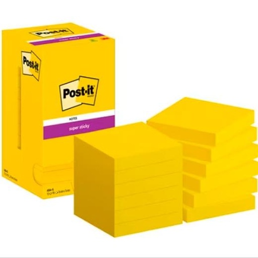 POST-IT - NOTAS ADHESIVAS SUPER STICKY 76X76 MONOCOLOR AMARILLO ULTRA 12 BLOCS X 90 HOJAS (Ref.654-S)