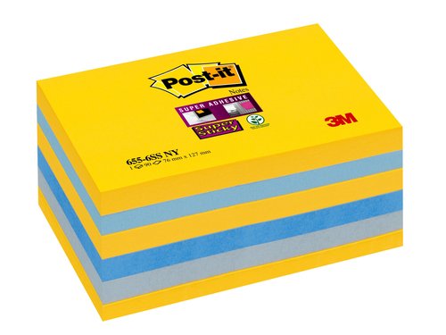 POST-IT - TACO NOTAS 655 SUPER STICKY 76x127 COLORES NEW YORK PACK de 6 (Ref.655-6SS NY)