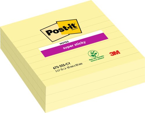 POST-IT - TACO NOTAS 675 SUPER STICKY 101x101 AMARILLO CANARIO CON LINEAS PACK DE 3 (Ref.675-SS3-CY-EU)