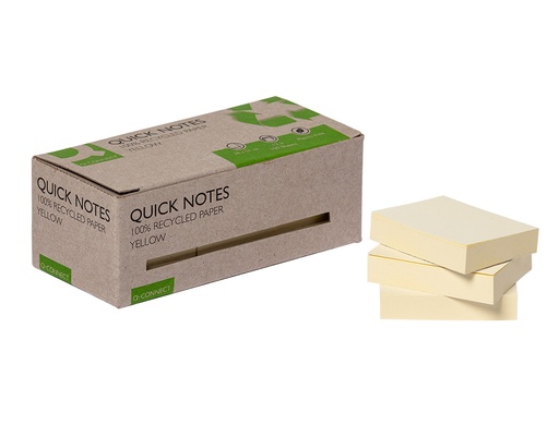 Q-CONNECT - BLOC DE NOTAS ADHESIVAS QUITA Y PON 38X51 MM 100% PAPEL RECICLADO AMARILLO EN CAJA DE CARTON (Ref.KF17323)