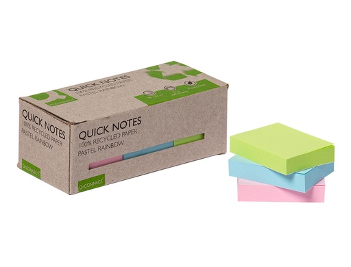Q-CONNECT - BLOC DE NOTAS ADHESIVAS QUITA Y PON 38X51 MM 100% PAPEL RECICLADO COLORES PASTELES EN CAJA DE CARTON (Ref.KF17326)