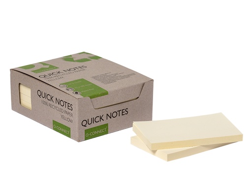 Q-CONNECT - BLOC DE NOTAS ADHESIVAS QUITA Y PON 76X127 MM 100% PAPEL RECICLADO AMARILLO EN CAJA DE CARTON (Ref.KF17322)