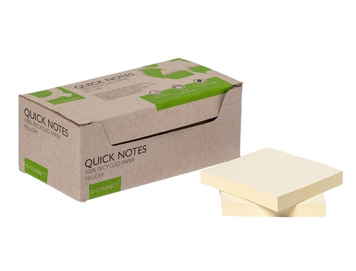 Q-CONNECT - BLOC DE NOTAS ADHESIVAS QUITA Y PON 76X76 MM 100% PAPEL RECICLADO AMARILLO EN CAJA DE CARTON (Ref.KF17321)