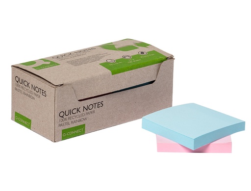 Q-CONNECT - BLOC DE NOTAS ADHESIVAS QUITA Y PON 76X76 MM 100% PAPEL RECICLADO COLORES PASTELES EN CAJA DE CARTON (Ref.KF17324)
