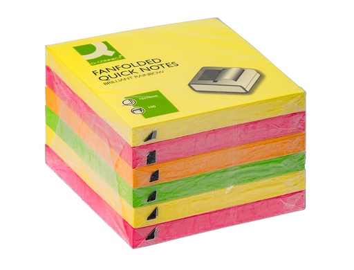 Q-CONNECT - BLOC DE NOTAS ADHESIVAS QUITA Y PON 76X76 MM COLORES NEON SURTIDOS ZIG-ZAG (Ref.KF11402)