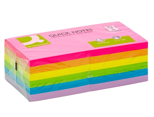 Q-CONNECT - BLOC DE NOTAS ADHESIVAS QUITA Y PON 76X76 MM FSC COLORES NEON Y PASTEL SURTIDOS (Ref.KF10959)