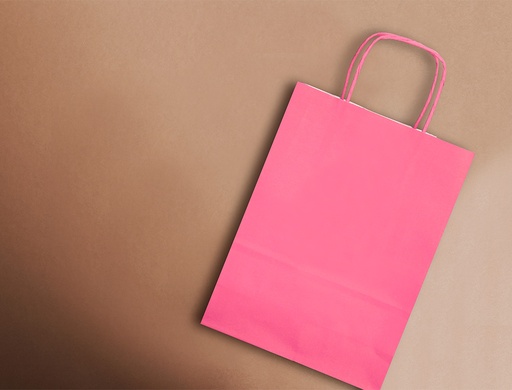 Q-CONNECT - BOLSA PAPEL CELULOSA ROSA XS CON ASA RETORCIDA 180X240X80 MM (Ref.KF03744)