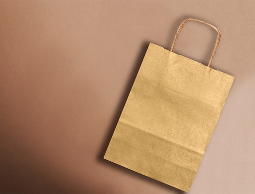 Q-CONNECT - BOLSA PAPEL KRAFT ORO XS CON ASA RETORCIDA 180X240X80 MM (Ref.KF03738)
