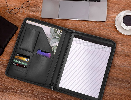 Q-CONNECT - CARPETA PORTAFOLIOS CREMALLERA CON BOLSA PARA MOVIL Y TARJETERO COLOR NEGRO 260X355 MM (Ref.163736NE)