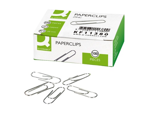 Q-CONNECT - CLIPS ZINC N 1 LABIADOS 20 MM CAJA DE 100 UNIDADES (Ref.KF11380)