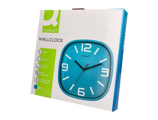 Q-CONNECT - RELOJ DE PARED DE PLASTICO REDONDO 30 CM MOVIMIENTO SILENCIOSO COLOR AZUL (Ref.KF16949)