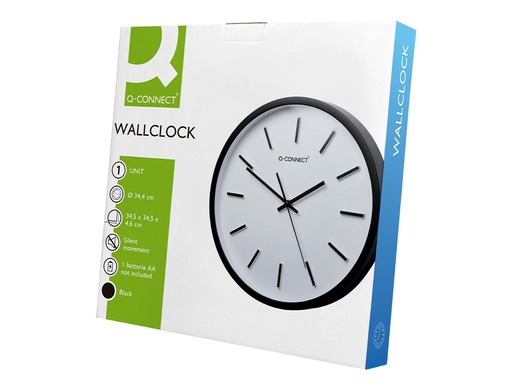 Q-CONNECT - RELOJ DE PARED DE PLASTICO REDONDO 34,4 CM MOVIMIENTO SILENCIOSO COLOR NEGRO (Ref.KF16951)
