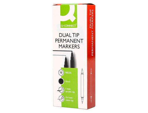 Q-CONNECT - ROTULADOR MARCADOR PERMANENTE DOBLE PUNTA COLOR NEGRO 4 MM Y 1 MM (Ref.KF11343)