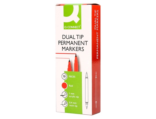 Q-CONNECT - ROTULADOR MARCADOR PERMANENTE DOBLE PUNTA COLOR ROJO 0,4 MM Y 1 MM (Ref.KF11345)