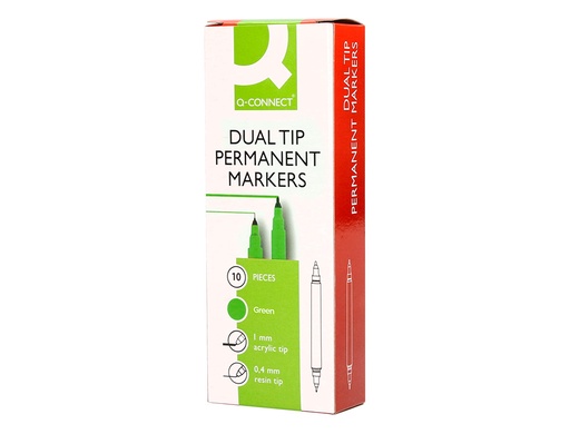 Q-CONNECT - ROTULADOR MARCADOR PERMANENTE DOBLE PUNTA COLOR VERDE 0,4 MM Y 1 MM (Ref.KF11346)