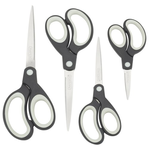 RAPESCO - TIJERAS CON MANGO SUAVE VARIOS TAMAÑOS PAQUETE de 4 NEGRO (Ref.1574)